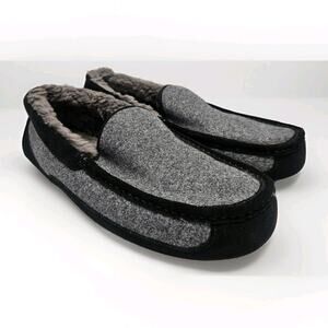 New UGG Men's Ascot Tweed Fur Trim Slippers Grey Sz 16 Unworn/NWT Loungewear